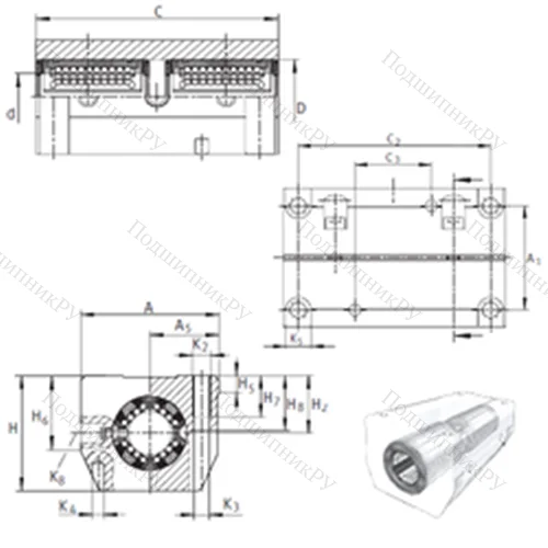 Подшипник шариковый линейный KTSG 20-PP-AS