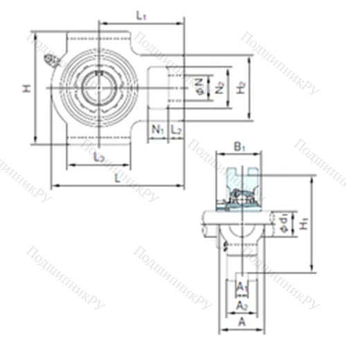 Подшипниковый узел шариковый радиальный UKT 313+H 2313