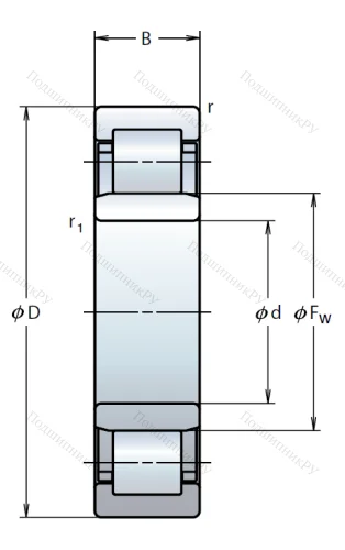 Роликовый цилиндрический подшипник NU 2212 W от производителя  NSK Роликовый цилиндрический подшипник NU 2212 W от производителя  NSK