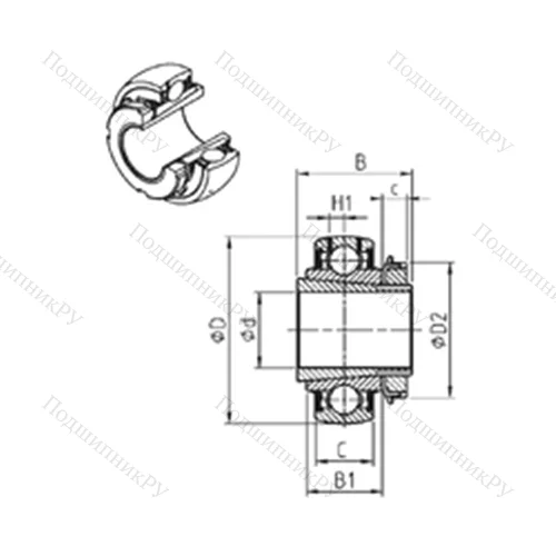 Подшипник шариковый радиальный UK 216+H от производителя  SNR Подшипник шариковый радиальный UK 216+H от производителя  SNR