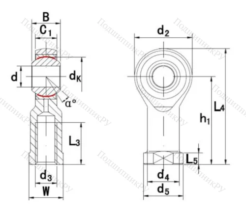 Шарнирная головка с внутренней правой резьбой GIKR 8 PW A в Твери