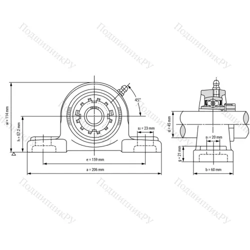 Подшипниковый узел UKP 210 - Вал: 45 мм от производителя  LPZ