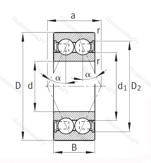 Двухрядный шариковый подшипник 3008 2RS